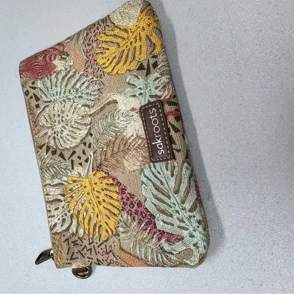 Sakroots Brown Yellow Leaf Print Wristlet Bag Wallet Womens - Picture 3 of 9